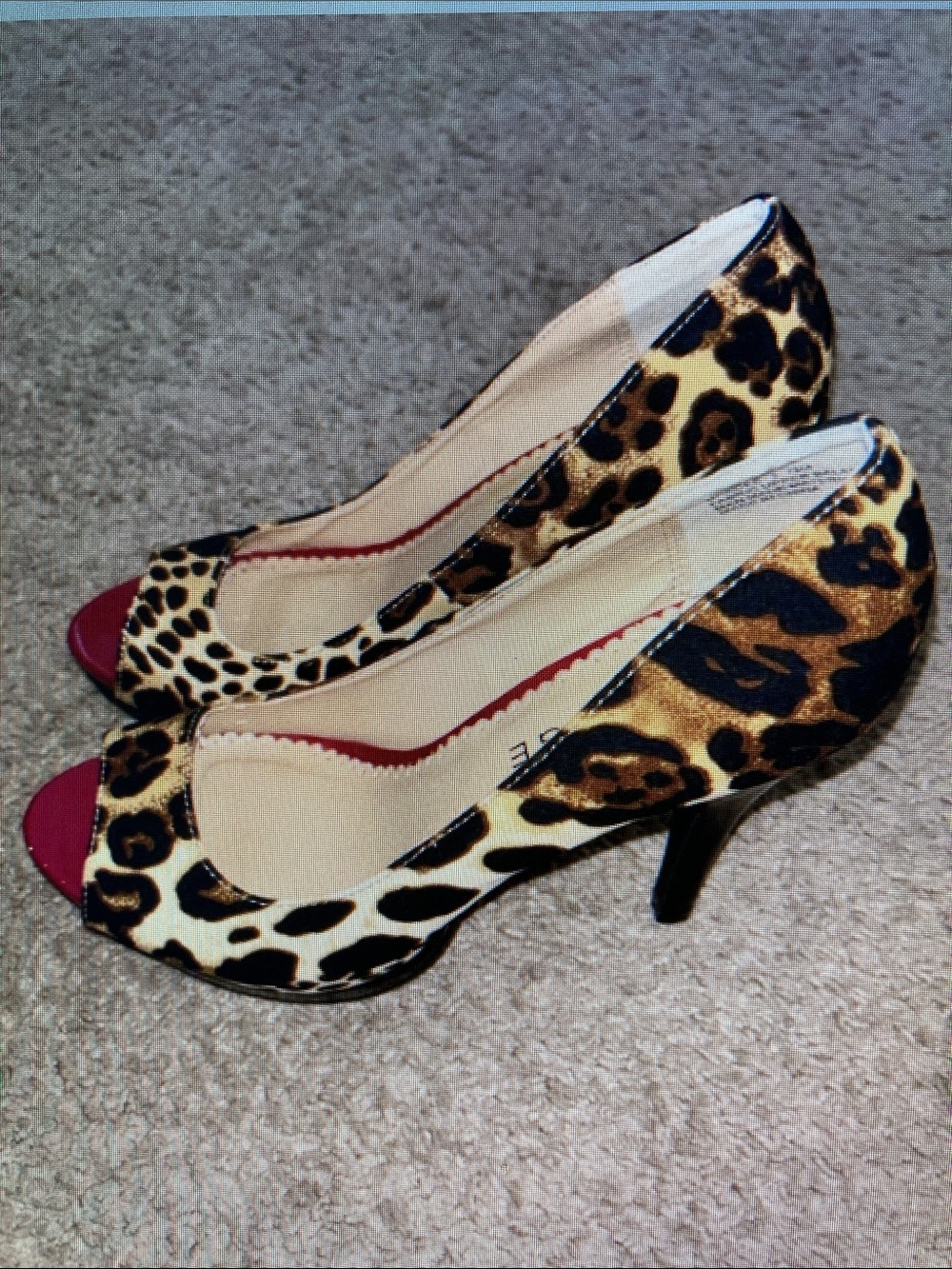 Leopard Print Peep-Toe Heels with Pink Accent
